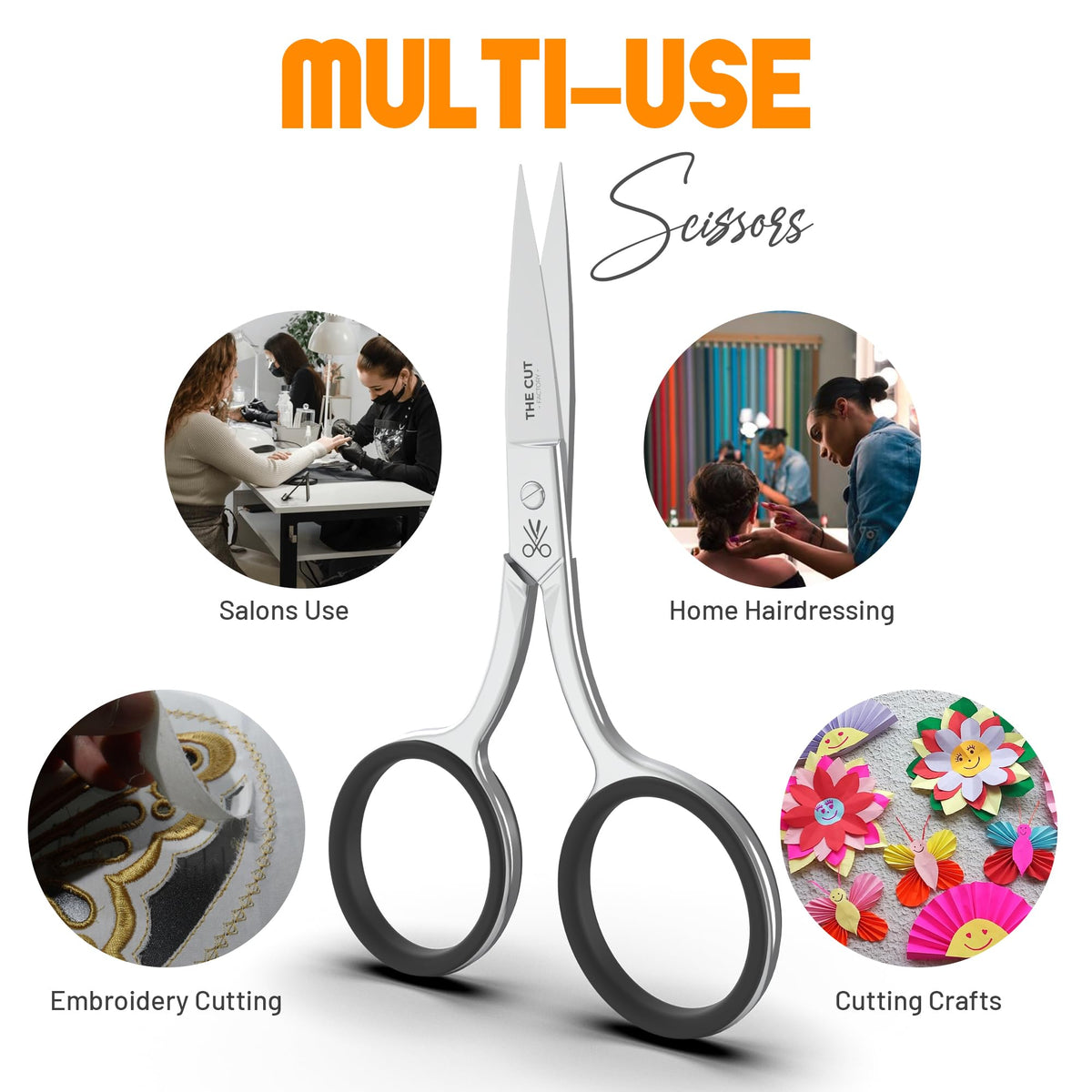 The Cut Factory- 4" Top of The Line Facial Hair Scissors For Men Women - Eyebrow Scissors Grooming Scissors Mustache, Nose, Beard, Eyebrows, Eyelashes Hair Scissors (Bright Polished)