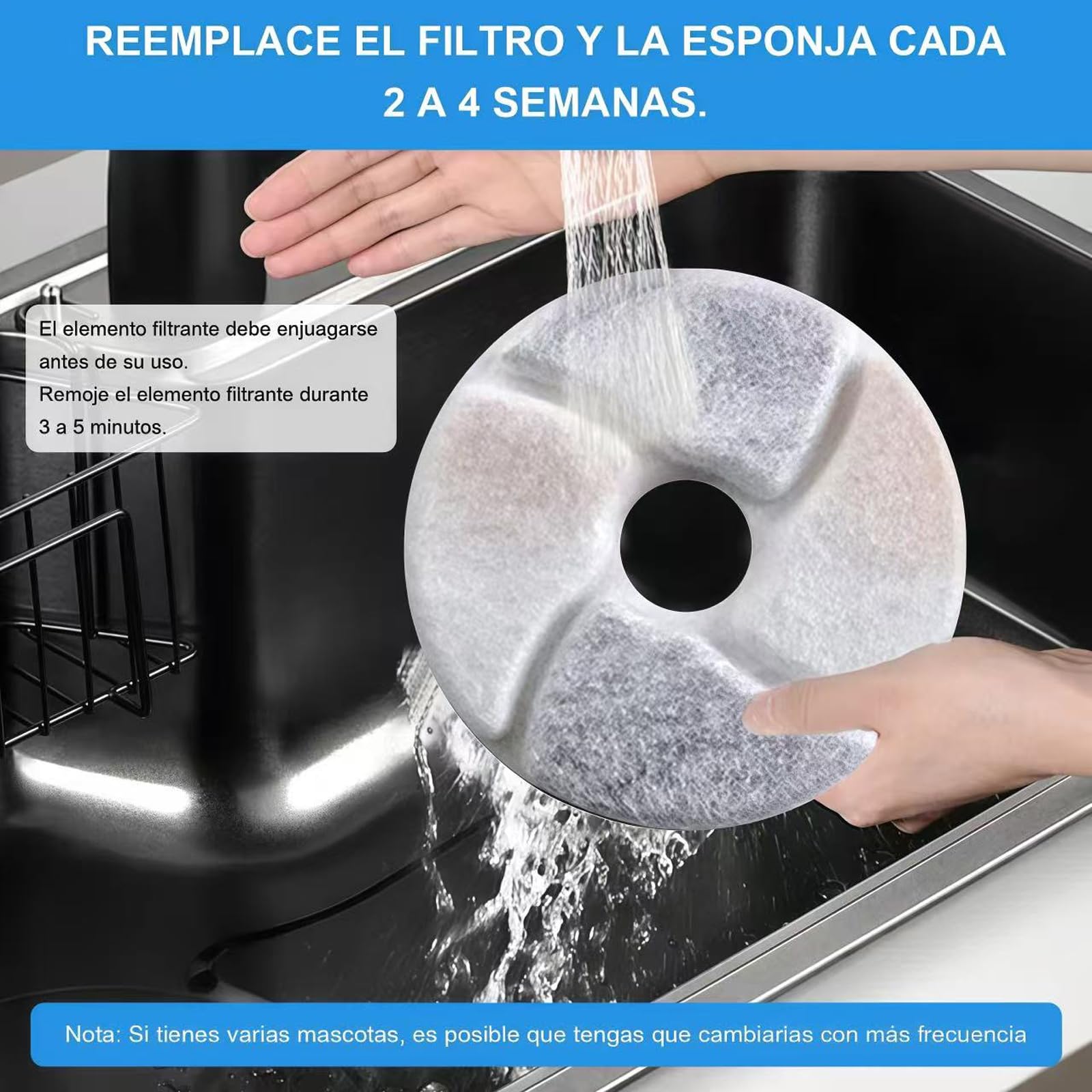 Filtro para bebedero de gatos Tethram 8, filtro para bebedero de triple acción con resina y carbón activado, ayuda a aumentar la ingesta de agua y a mantener a tu mascota hidratada por más tiempo.