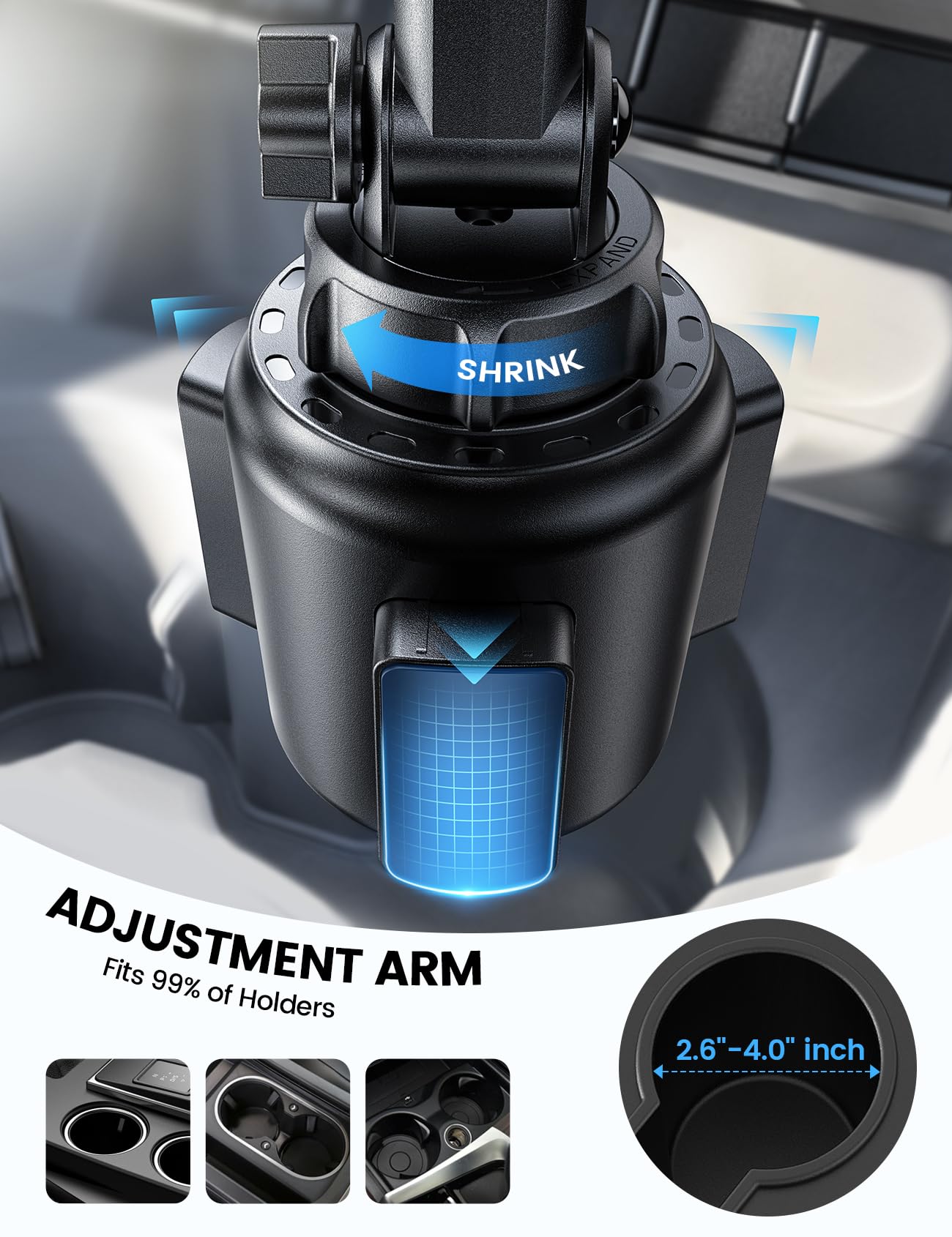 Lamicall Soporte Celular Auto Portavasos - [Fundas Gruesos Amigables] Cuello más Largo Ajustable, Base Celular Automovil, Porta Celular Carro Camión para iPhone, Samsung, 4-7" Inches Celular