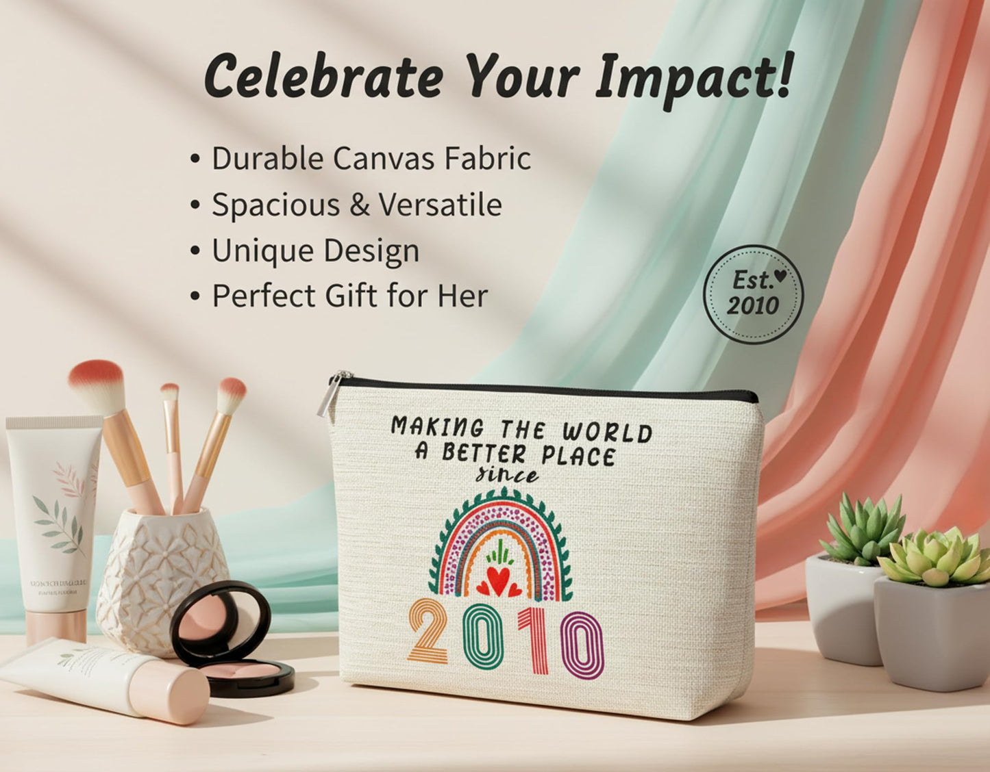DMZIY Sweet 16 regalos para niñas bolsas de maquillaje, decoraciones de feliz cumpleaños 2010 para adolescentes, ideas de regalo de 16 años para hija, hermana, nieta, sobrinas, pequeña bolsa de viaje