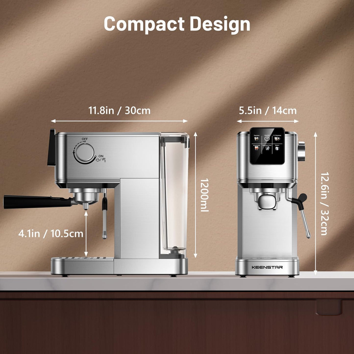 KEENSTAR Máquina de Café Espresso de 20 Barras, Caliente y Helado Con Cerveza Rápida en Frío, Varita de Vapor, Visualización Táctil y Tanque de Agua de 30 Onzas