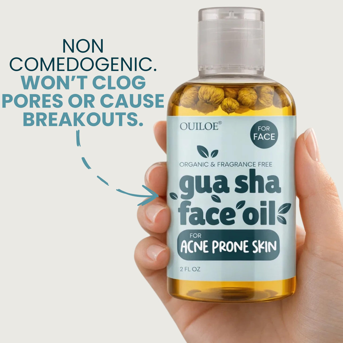 Ouiloe Aceite Gua Sha - Aceite Facial Sin Perfume Para Masaje Gua Sha - Seguro Para Piel Propensa Al Acné, No Obstruye Los Poros, Aceite Facial 100% Natural, Ligero Y No Grasiento Pa