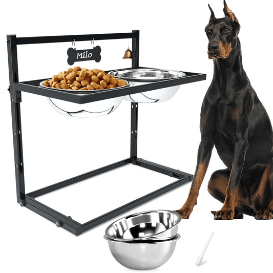Cuencos elevados para perros grandes y soporte elevado para cuencos de perro de gran tamaño con dos cuencos de acero inoxidable de 3000 ml, soporte elevado de metal para alimentos para perros