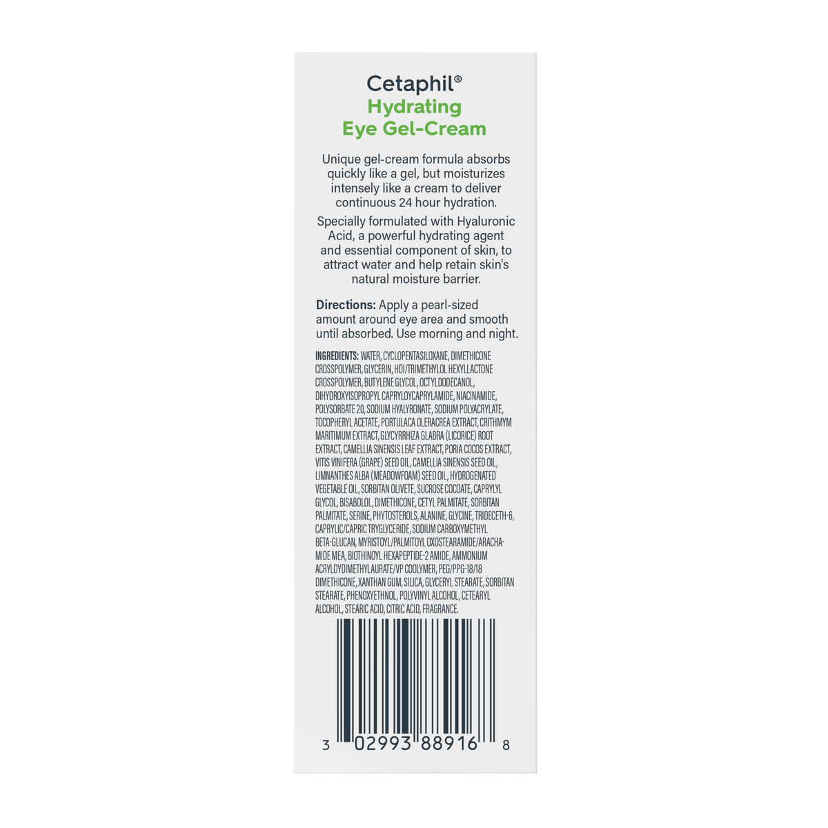 Cetaphil - Crema hidratante en gel para ojos con ácido hialurónico, diseñada para hidratar, iluminar y suavizar profundamente la zona debajo de los ojos, para todo tipo de piel, hipoalergénica y adecuada para pieles sensibles, 0,5 onzas líquidas Oz