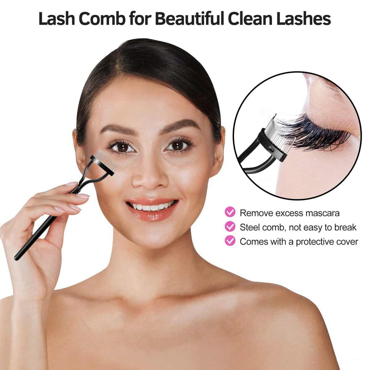 Kit de rizadores de pestañas para mujer con rizador de pestañas, separador de peine de pestañas, cepillos de máscara 3 en 1, pinzas de extensión de pestañas, cepillo de cejas plegable y peine, 6 almohadillas de repuesto de silicona para pestañas naturales