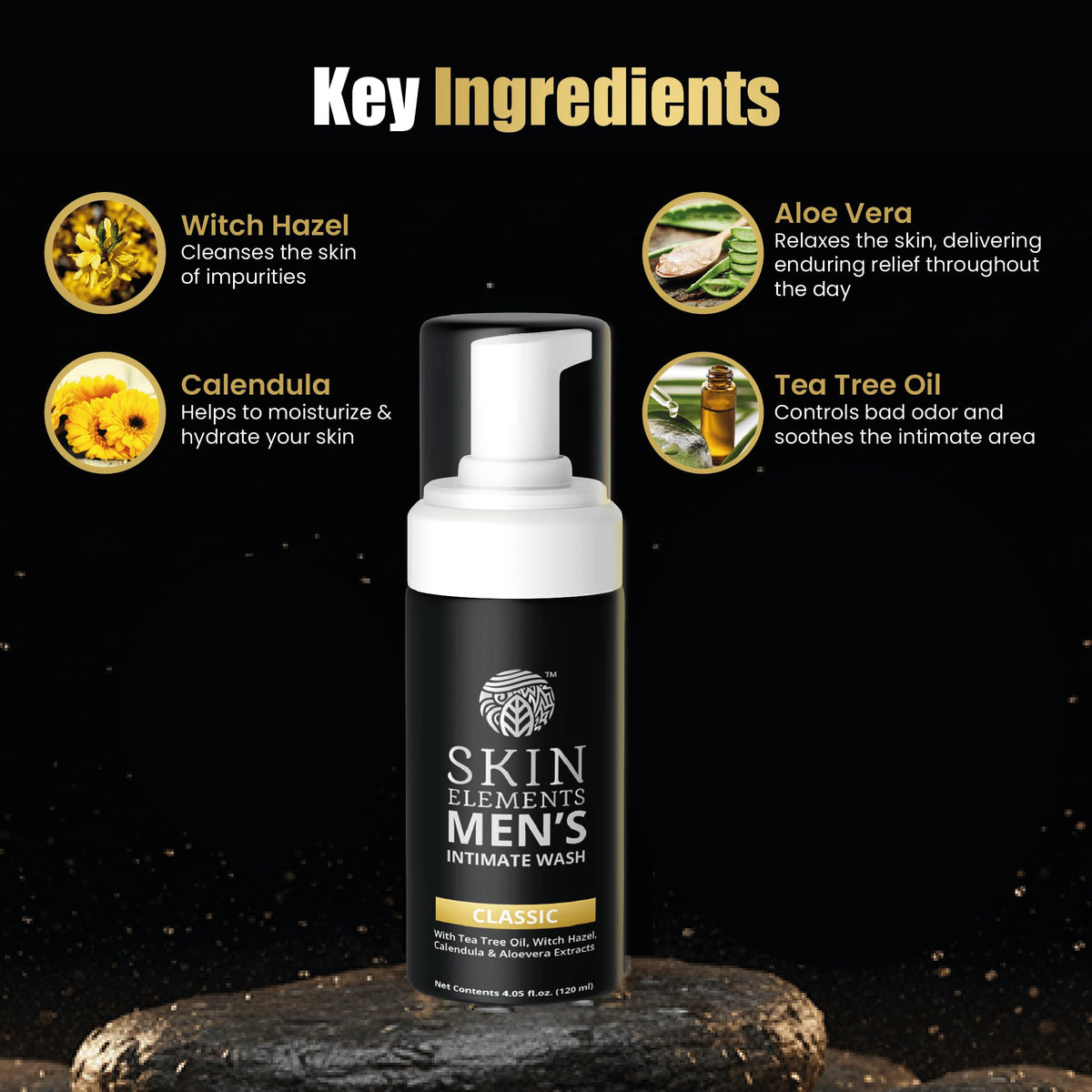 Skin Elements Men's Intimate Wash 120 ml - Limpieza suave - Elimina olores - pH equilibrado