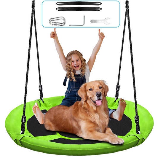 Columpio de árbol de platillo de 40 pulgadas para niños, capacidad de peso de 500 libras, asiento de plataforma impermeable con cuerdas ajustables para niños, parque infantil, actividades al aire