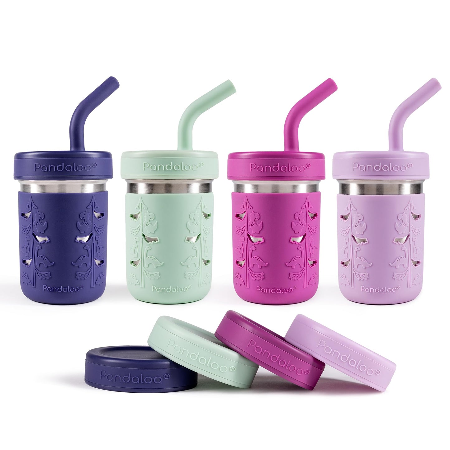 Pandaloo® Tazas de batido para niños - Vaso para niños pequeños de acero inoxidable con pajita, taza con popote para batidos - Sin BPA, tazas para refrigerio para niños pequeños, 10 oz