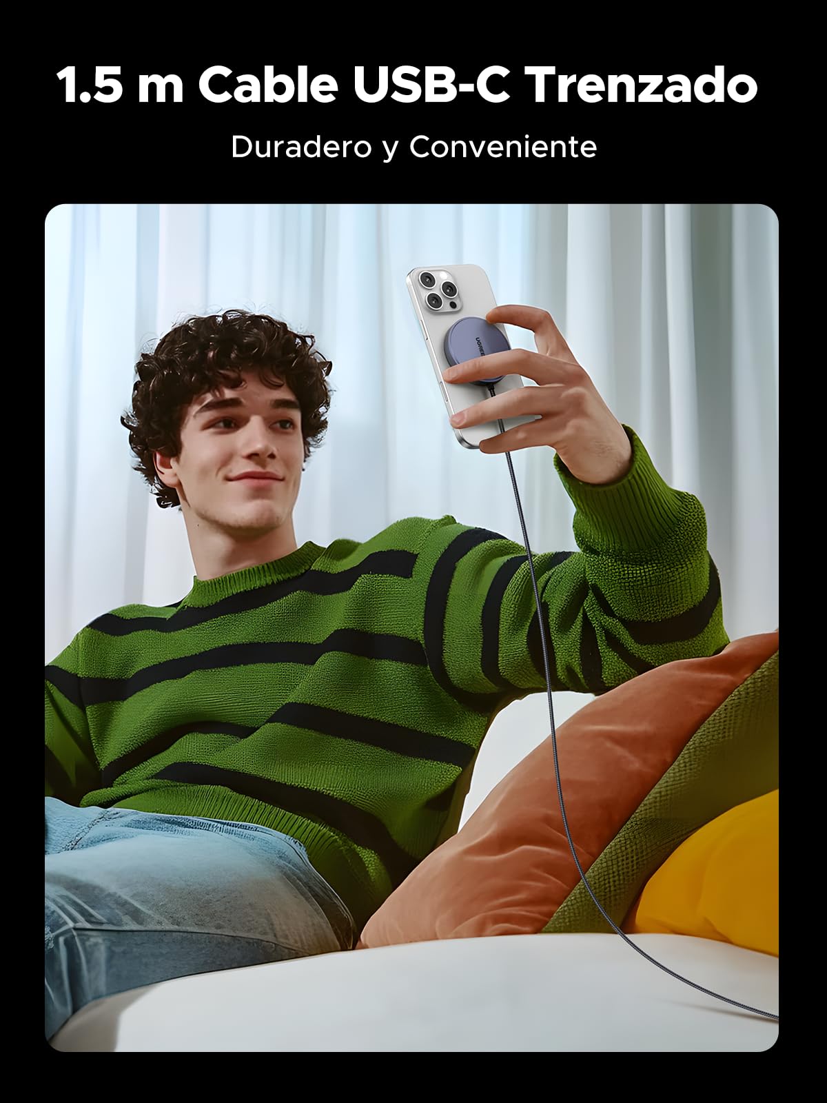 Cargador Inalámbrico UGREEN Qi2 15W Magsafe MagFlow para iPhone 16-12 y AirPods