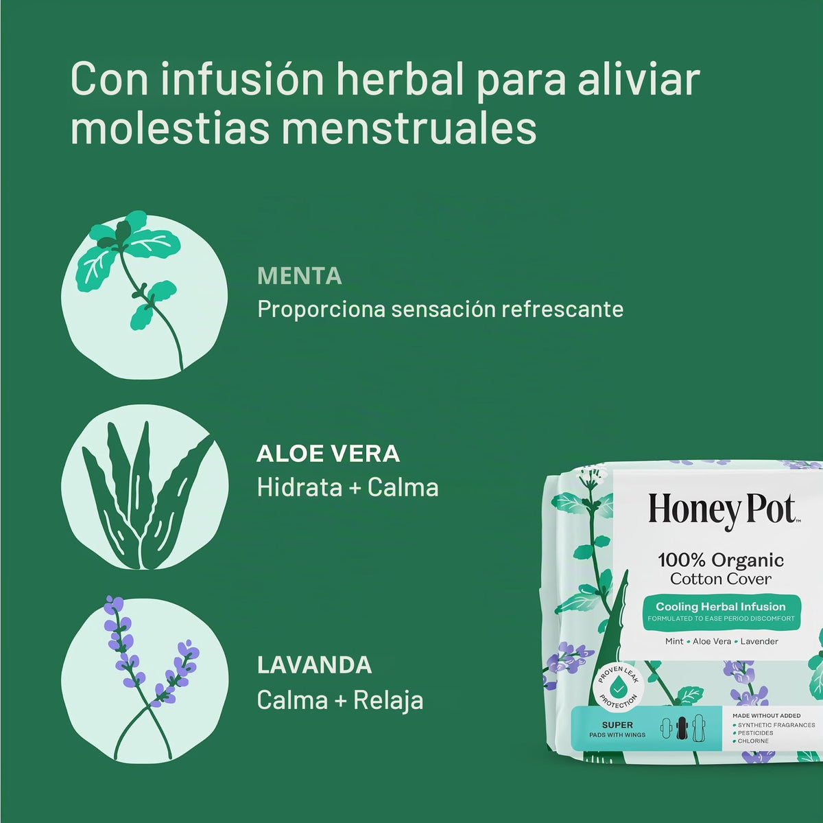 Almohadillas Orgánicas The Honey Pot Company Infusión De Hierbas Con Aceites Esenciales Efecto Refrescante Algodón Para Mujer