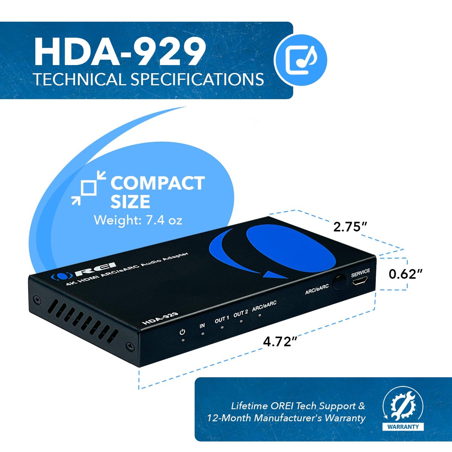OREI eARC 4K 60Hz Extractor de audio, extraer Dolby Atmos Convert Barra de sonido 18G HDMI 2.0 ARC Soporte HDCP 2.2 Dolby Digital/DTS Passthrough CEC, HDR, Dolby Vision, HDR10 Soporte para Sonos Bose