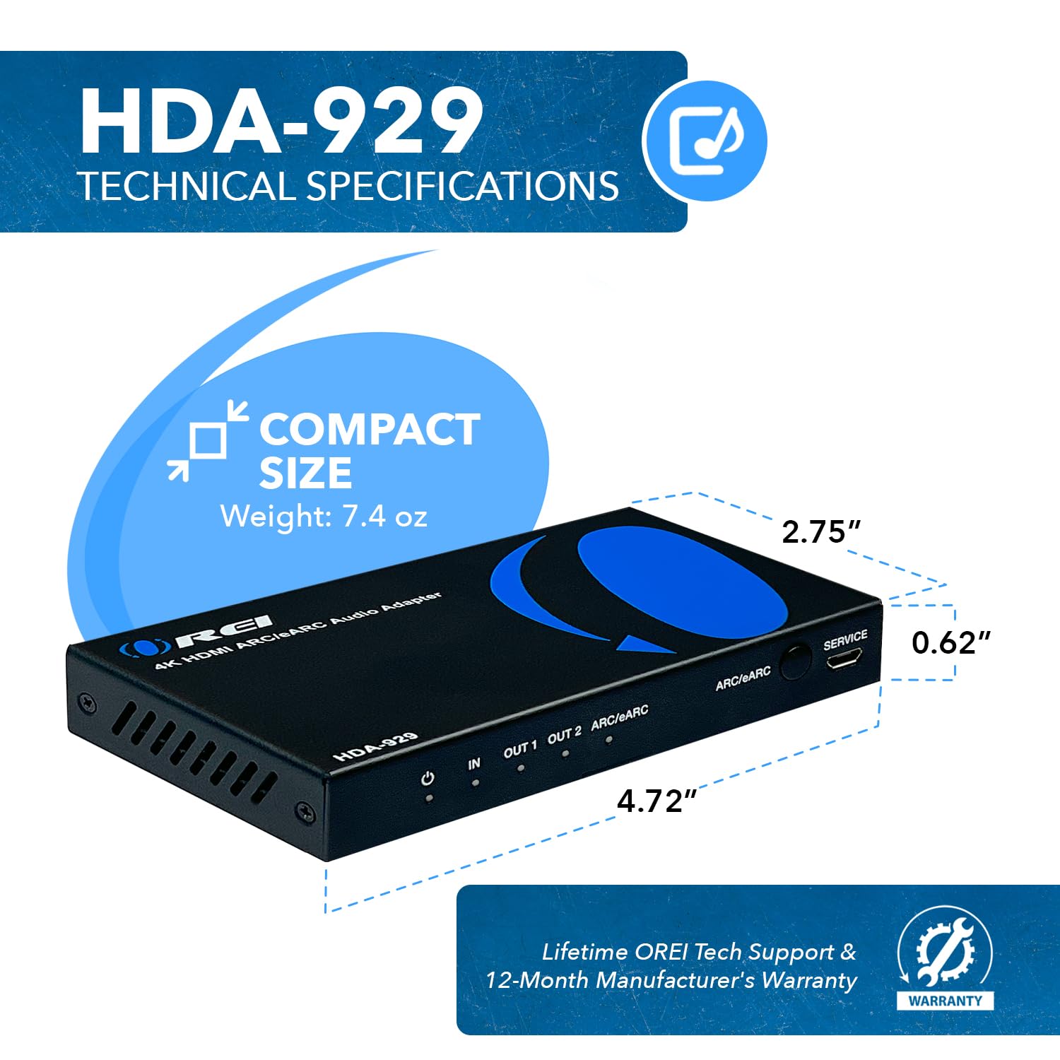OREI eARC 4K 60Hz Extractor de audio, extraer Dolby Atmos Convert Barra de sonido 18G HDMI 2.0 ARC Soporte HDCP 2.2 Dolby Digital/DTS Passthrough CEC, HDR, Dolby Vision, HDR10 Soporte para Sonos Bose