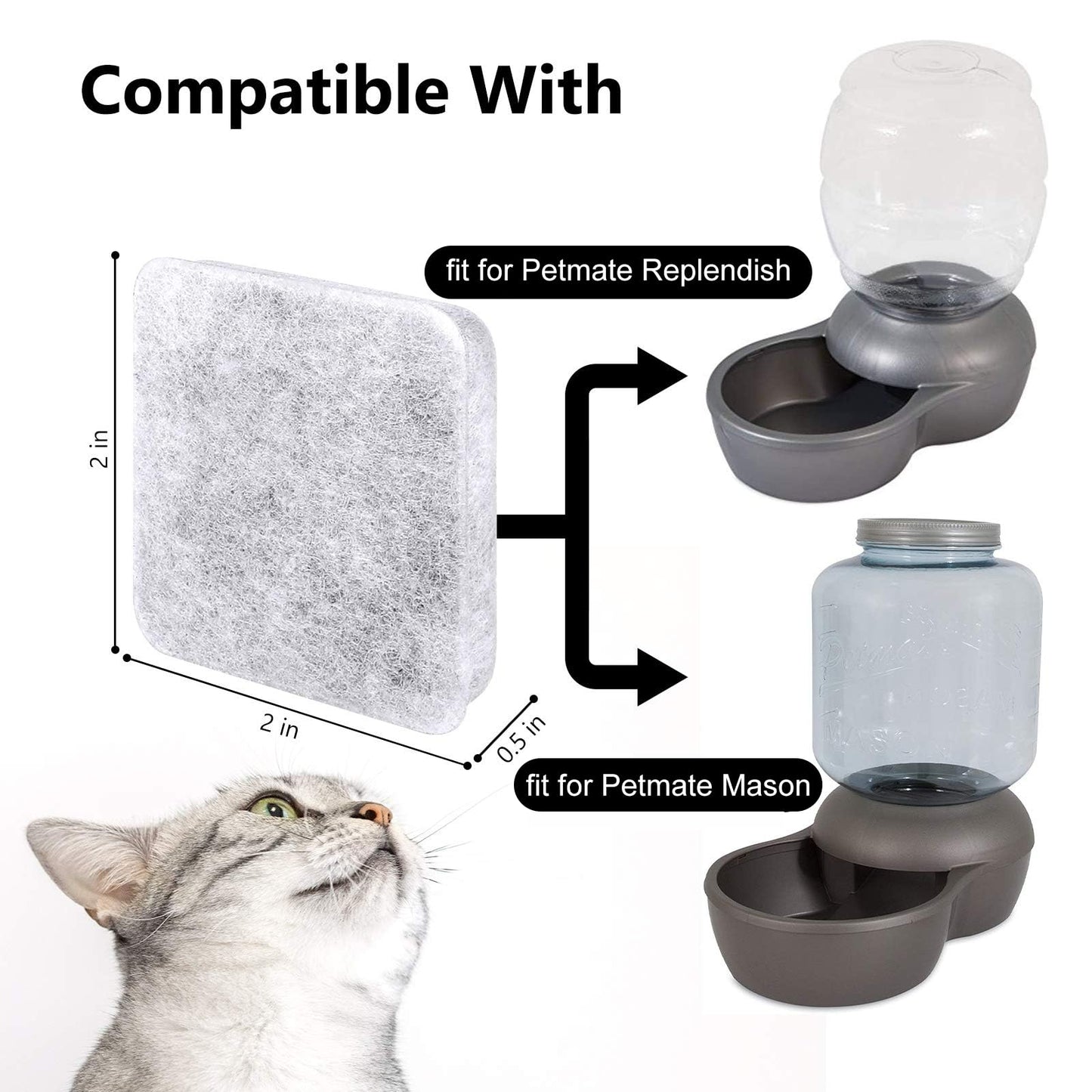 Filtro de Agua MyfatBOSS Compatible con Petmate Replendish Mason Automático para Gatos y Perros