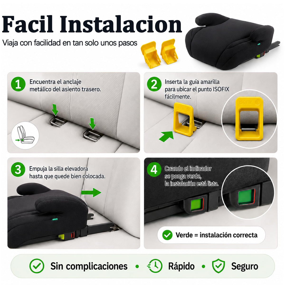 Asiento Elevador de Viaje para Coche sin Respaldo Negro
