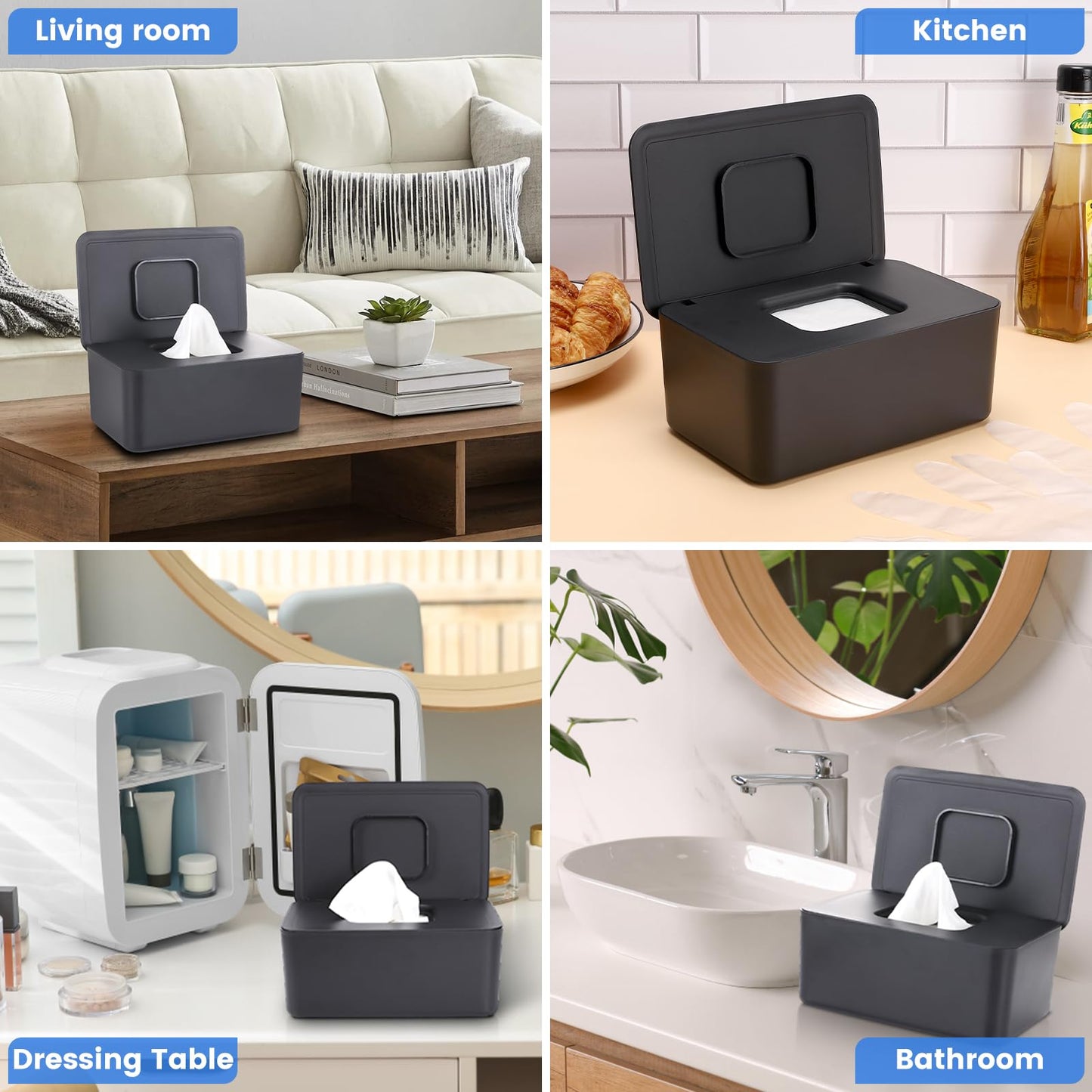 Lijroavy - Dispensador de toallitas para bebé, soporte para toallitas frescas, contenedor de toallitas antideslizantes, caja de toallitas recargable, funda para toallitas para bebés con tapa de diseño