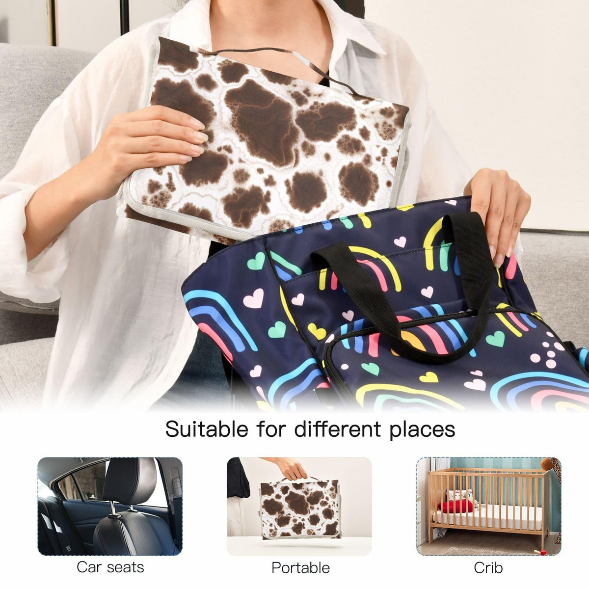 GOODOLD - Cambiador portátil para bebé - Cambiador de pañales de viaje de vaca negra impermeable con almohada incorporada, regalos de baby shower