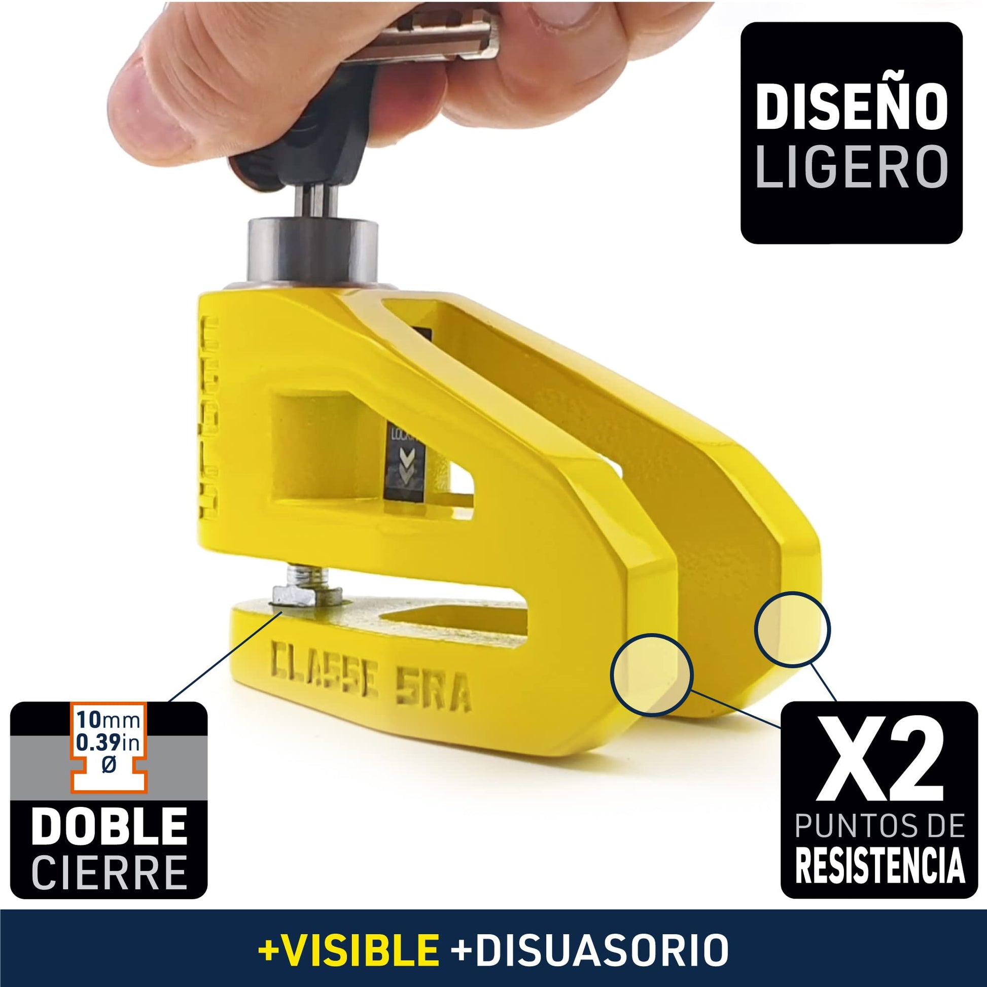 Candado para Moto Urban UR210Y Amarillo con Doble Cierre y Homologación Classe SRA