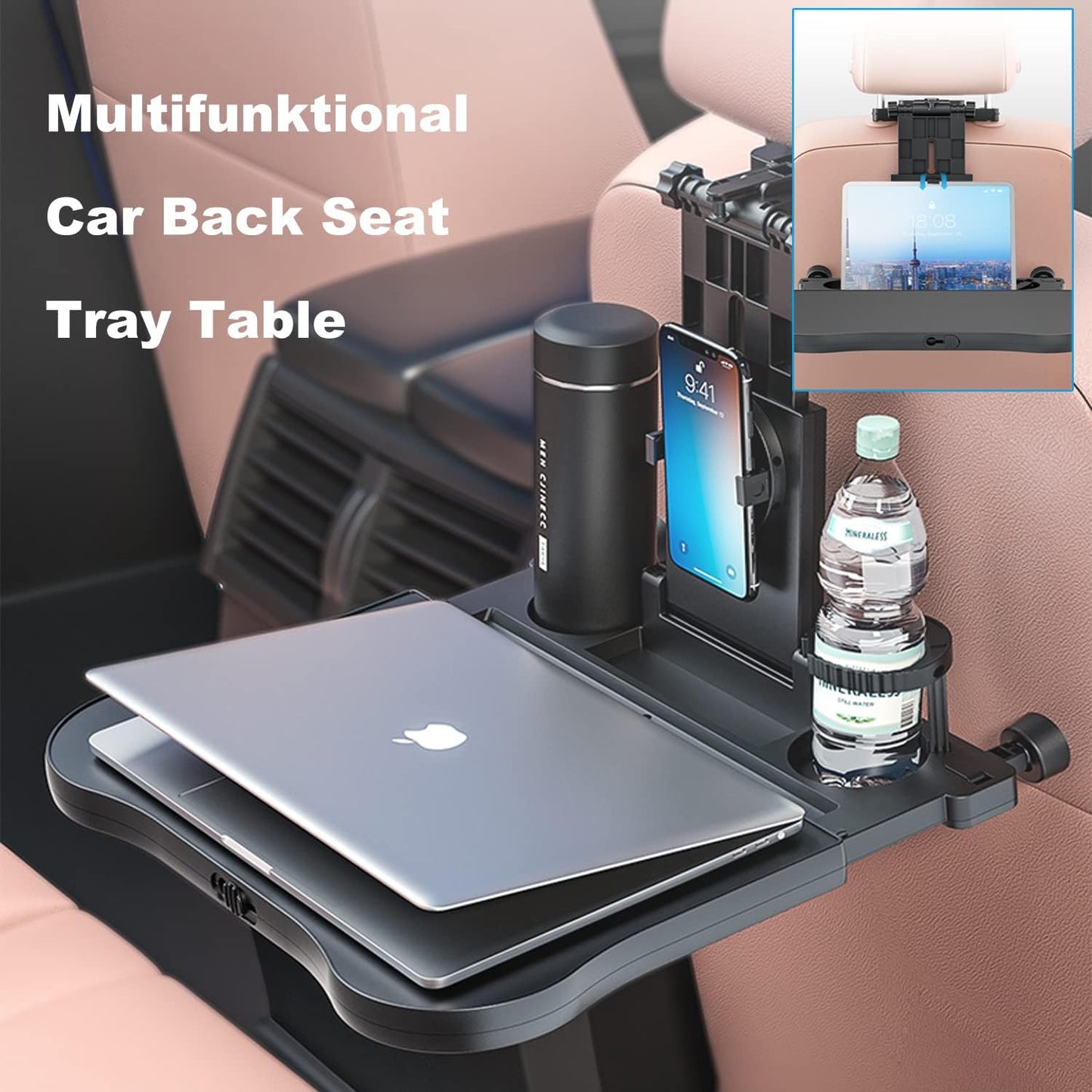 Bandeja para Asiento Trasero del Coche, Bandeja Plegable Estable para Asiento Trasero de Coche, computadora para pasajeros Traseros, Viajes por Carretera, Comida y Trabajo, Bandeja de Viaje Ajustable