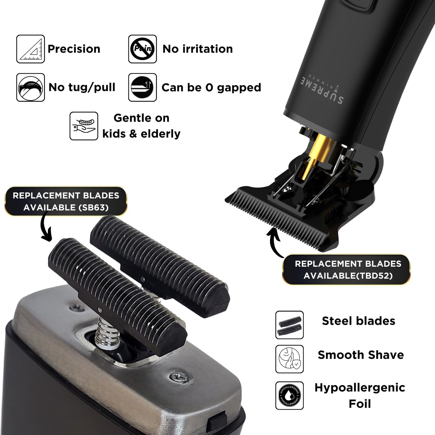 Supreme Trimmer 2 en 1 T-Shaper Trimmer & Crunch Foil Shaver | STF602 Maquinilla de afeitar eléctrica y ST5206 DLC Barber Trimmer Kit de corte de pelo de peluquero | Negro