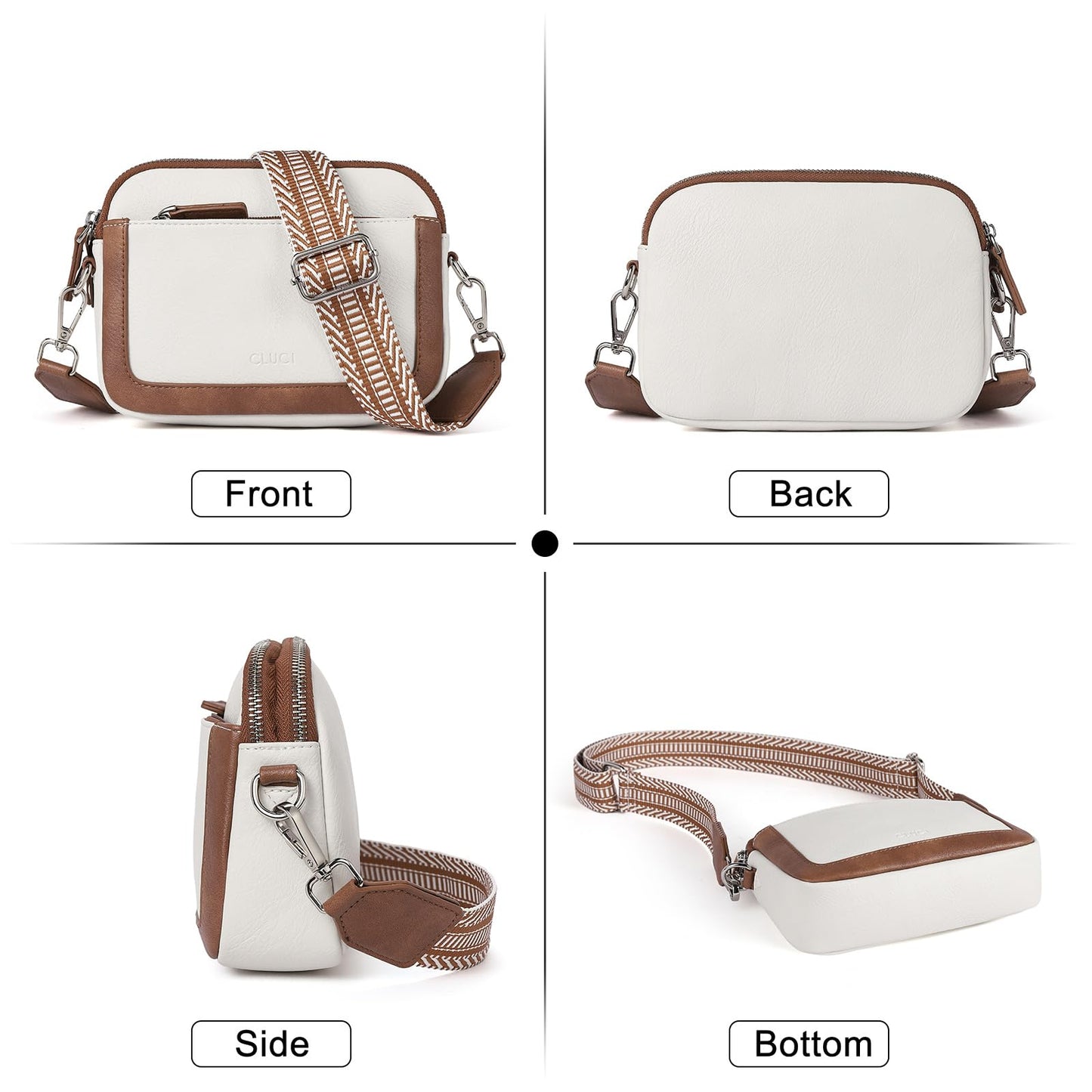 CLUCI - Riñonera para mujer, mini bolso cruzado en todas partes, correa ajustable, piel vegana, riñonera para mujer, E-1 Beige, Pequeño, Riñonera