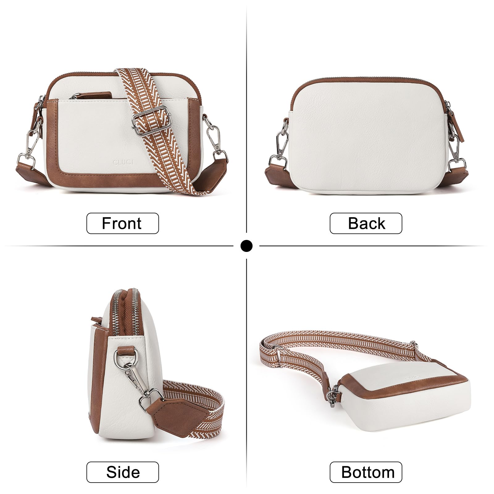 CLUCI - Riñonera para mujer, mini bolso cruzado en todas partes, correa ajustable, piel vegana, riñonera para mujer, E-1 Beige, Pequeño, Riñonera