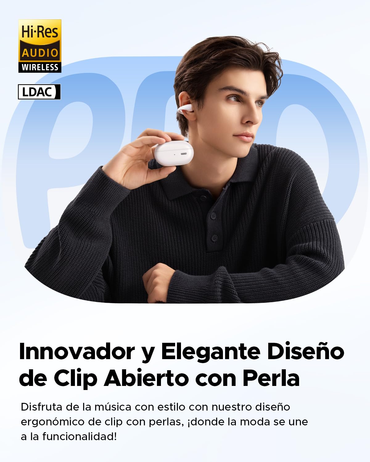 Audífonos Inalámbricos SoundPEATS PearlClip Pro Blanco Open-Ear