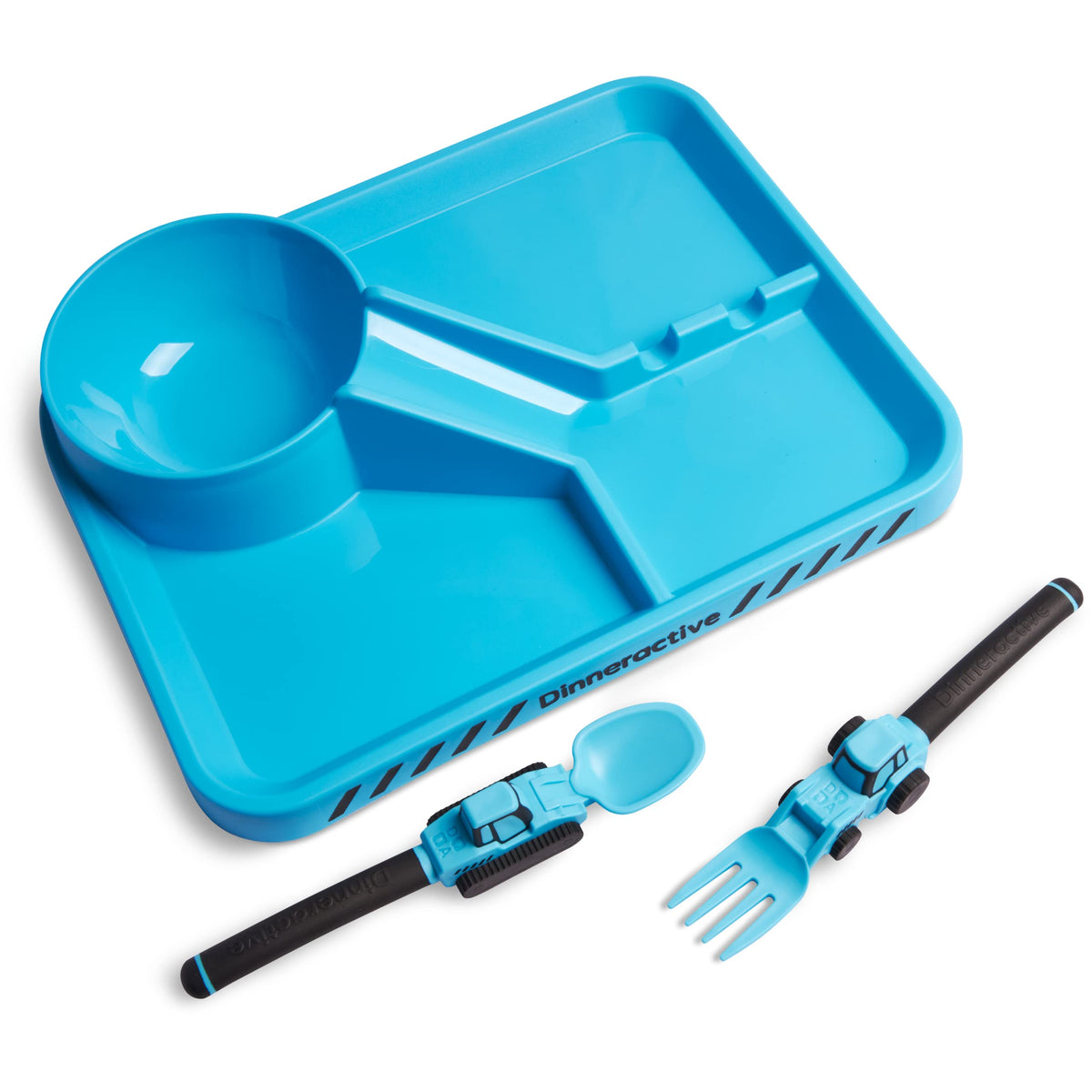 Dinneractive - Juego de comedor para niños, 3 piezas con temática de construcción para niños y platos, tenedores y cucharas