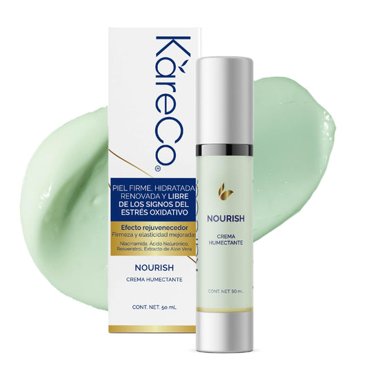 KareCo NOURISH Crema Hidratante Facial | Resveratrol y Acido Hialuronico |Hidrata profundamente y rejuvenece tu pie | combatiendo el envejecimiento prematuro y mejorando la elasticidad | skin care