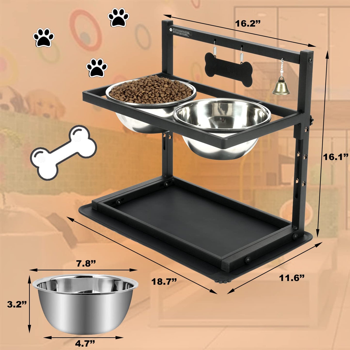 Cuencos Elevados TIDANT Acero Inoxidable Altura Ajustable para Perros Grandes