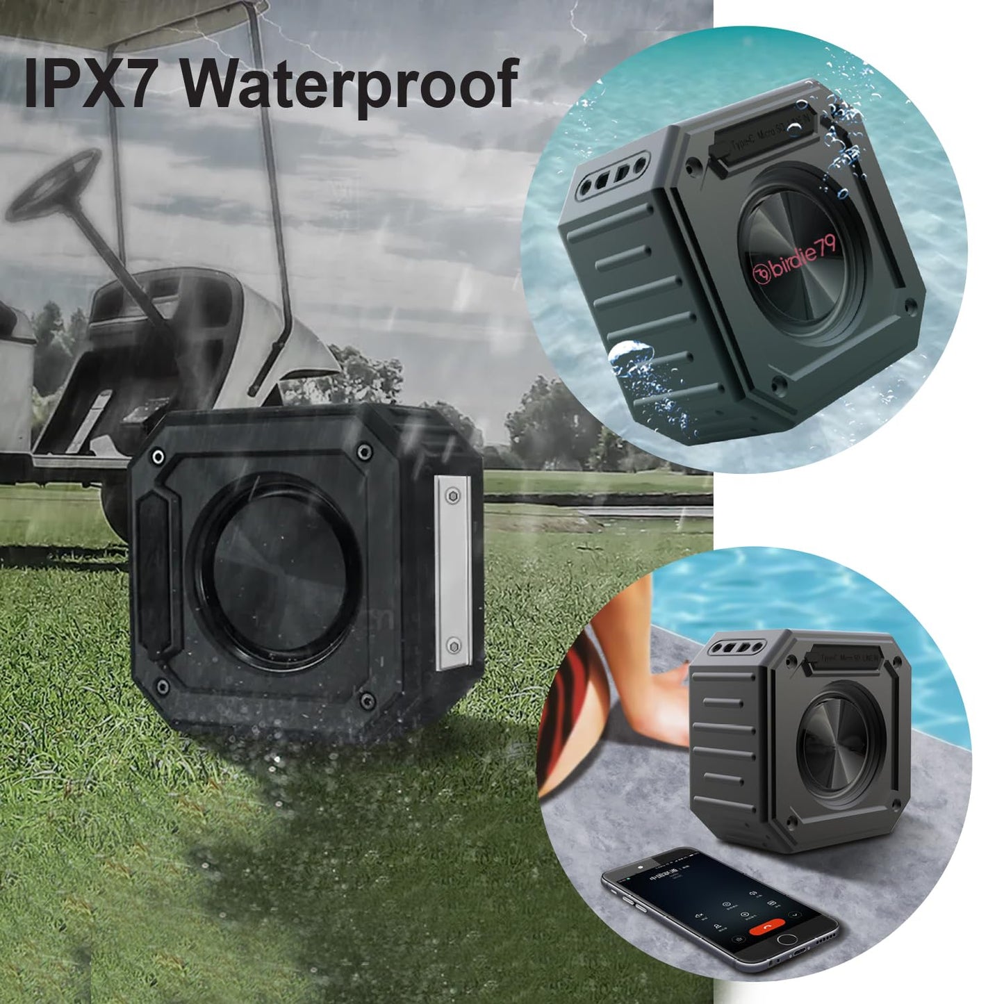 Liphontcta Birdie79 - 2023 New 2-Pack Golf Speaker: Magnetic, Loud Stereo Sound, Bass Boost, Bluetooth, IPX7 Waterproof, Rugged & Shockproof - 30W