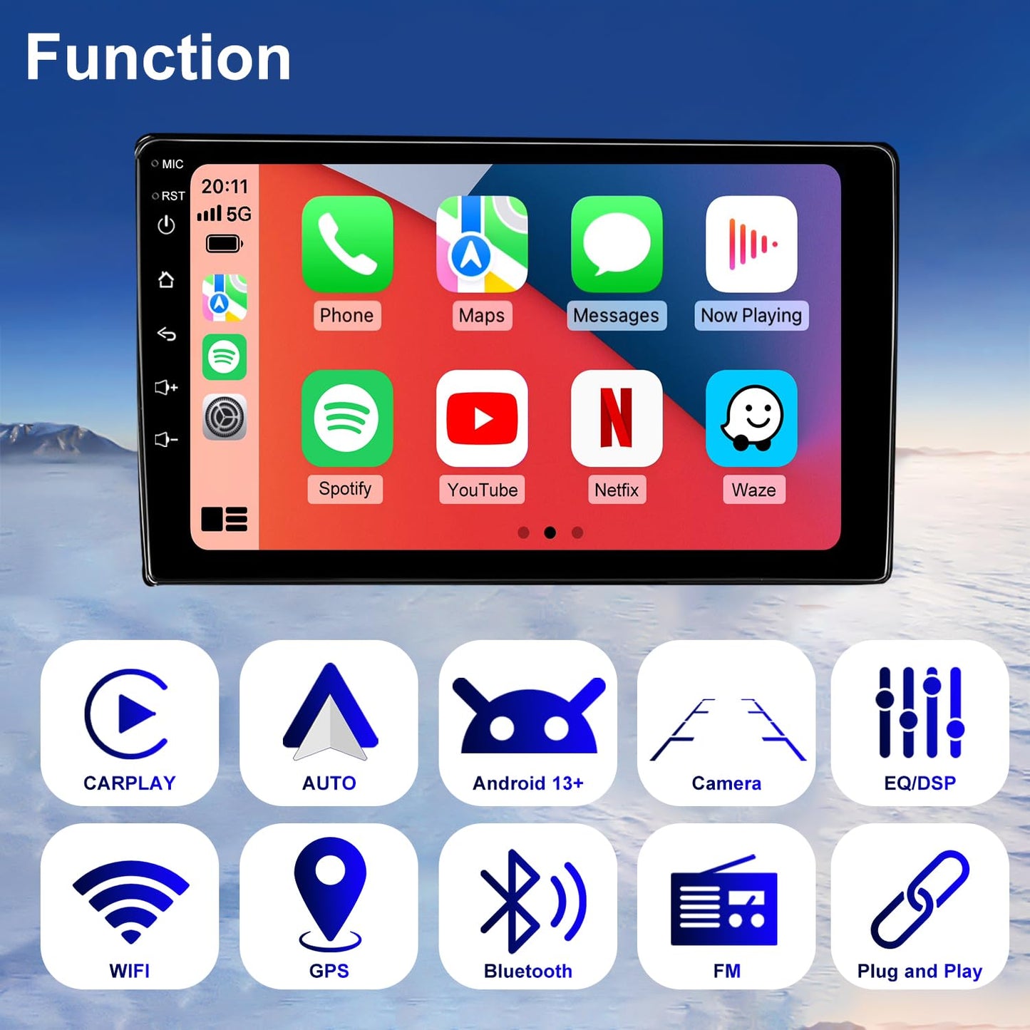 Hyperego Autorradio Android para Toyota Tacoma 2005-2015, actualización de estéreo 5G WiFi Tacoma Compatible con CarPlay inalámbrico y Android Auto, Unidad Principal con Pantalla táctil de 9 Pulgadas