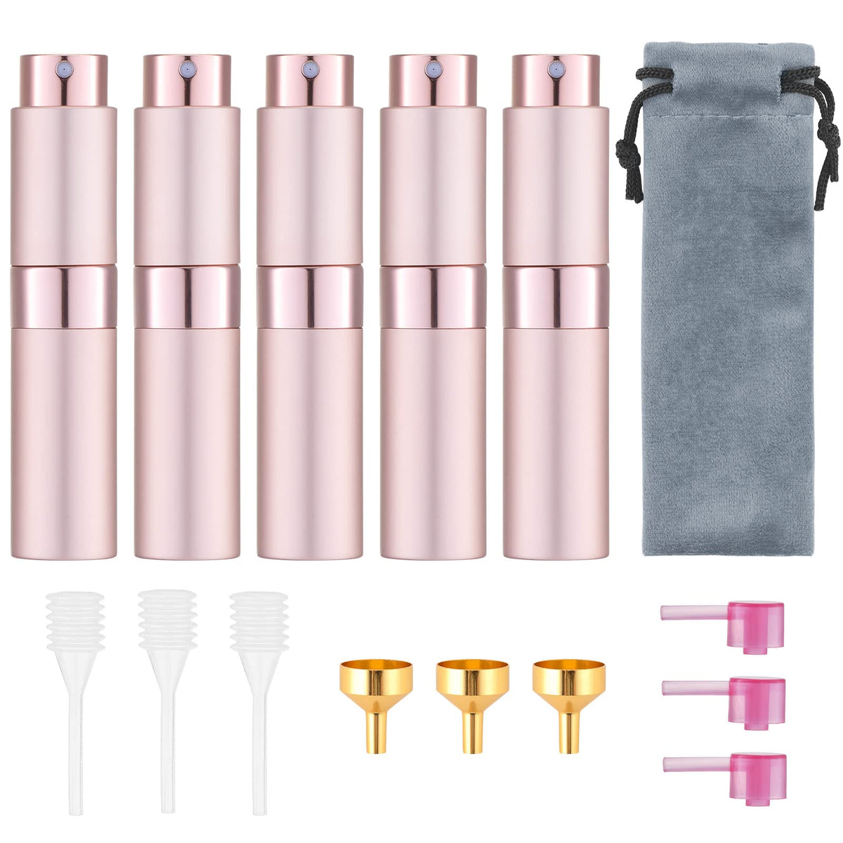5PCS 8ml Travel Perfume Atomizer Refillable, Mini Cologne Spray Bottle Empty, Small Aftershave Sprayer for Liquid Dispenser (Pink)
