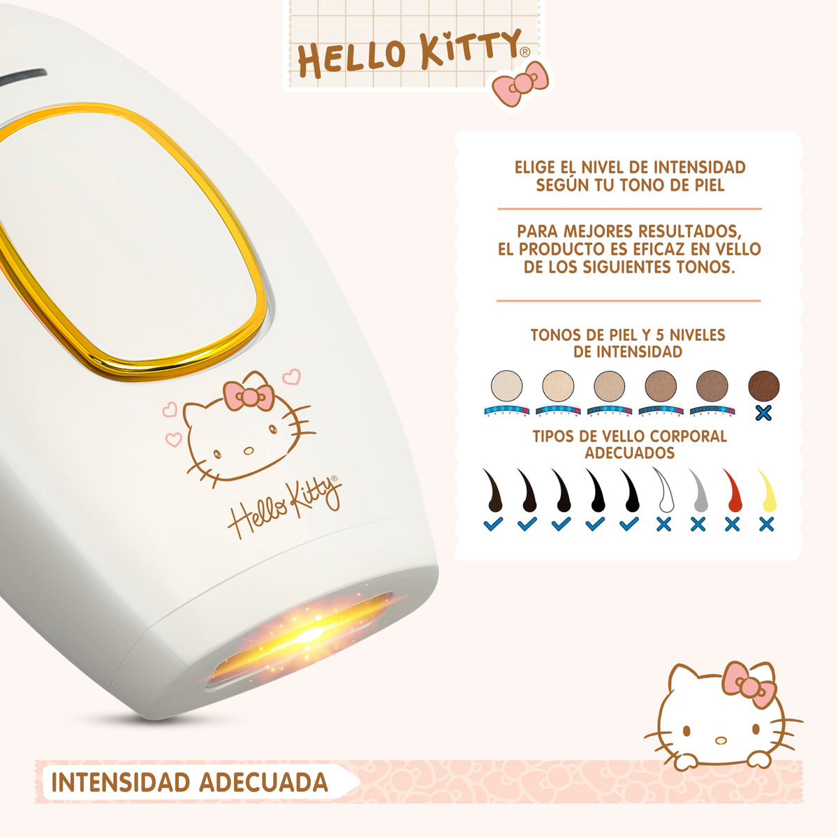 SANRIO Depiladora Profesional de Luz Pulsada Hello Kitty HK-IPL con 300,000 Disparos; Elimina Vello Facial, Corporal, Axilas, Piernas, Bikini y Brazos; Reducción Permanente, Uso en Casa, Unisex, Alternativa a Depiladora Láser Mujer.