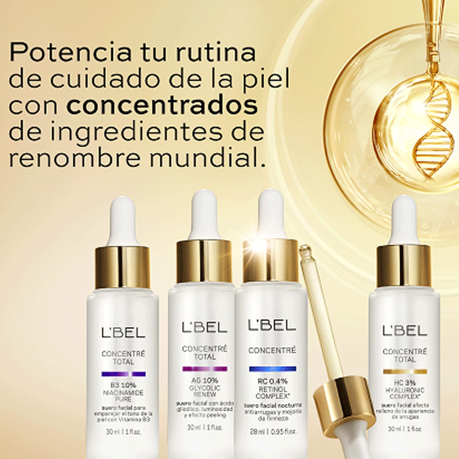 L'BEL - Concentré Sérum Facial 0,4% Complejo Retinol Complex 28 ml, para Reducir Arrugas Profundas y Mejorar Firmeza, Suero Facial Nocturno, Estimula Producción de Colágeno, Efecto Regenerador