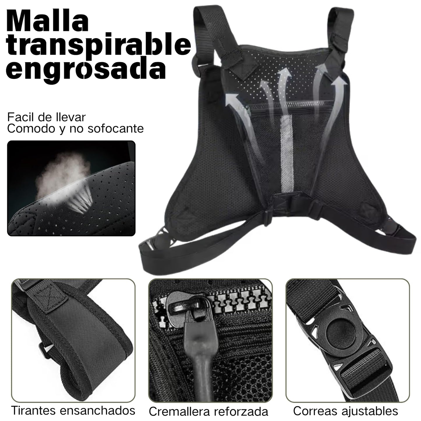 Bolsa de pecho para correr para hombre，Paquete de pecho para exterior impermeable ，Bolsa táctica para correr Multiusos y ligero con soporte para teléfono incorporado y espacio de almacenamiento