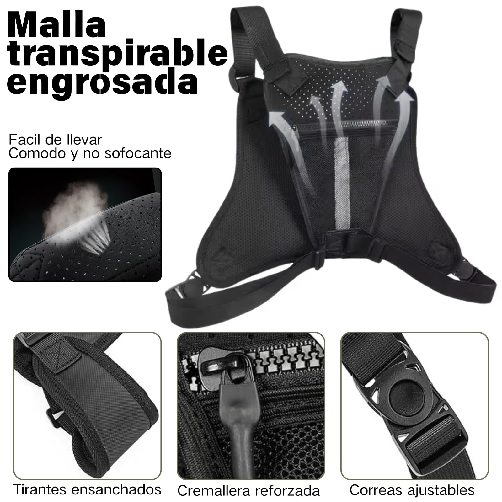Bolsa de pecho para correr para hombre，Paquete de pecho para exterior impermeable ，Bolsa táctica para correr Multiusos y ligero con soporte para teléfono incorporado y espacio de almacenamiento