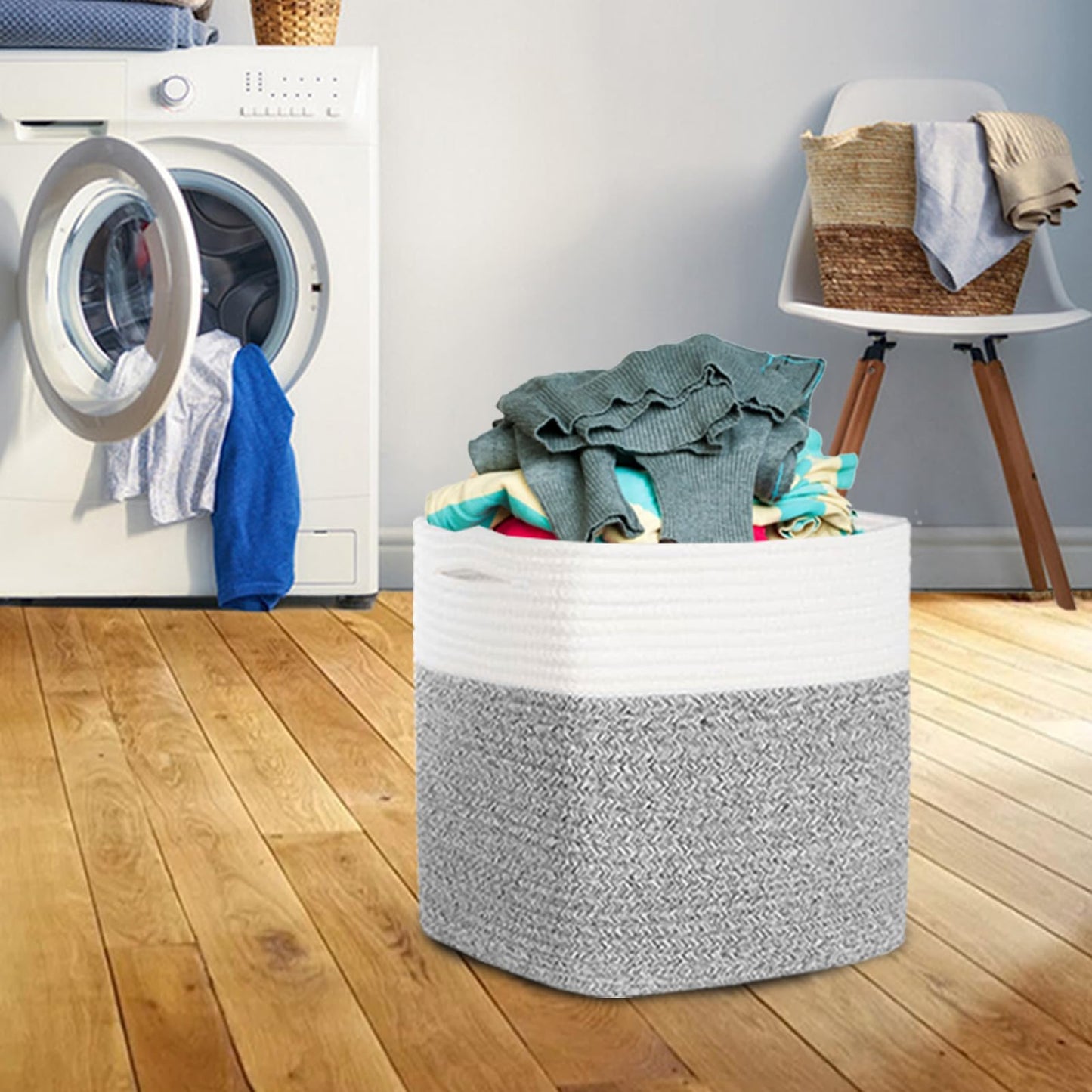COMFY-HOMI - Paquete de 3 cestas cuadradas de cuerda de algodón con asas para estantes, cubeta de juguetes para perros y almacenamiento, regalo para bebé, organizador de zapatos, nuevo 11 x 11 x 11