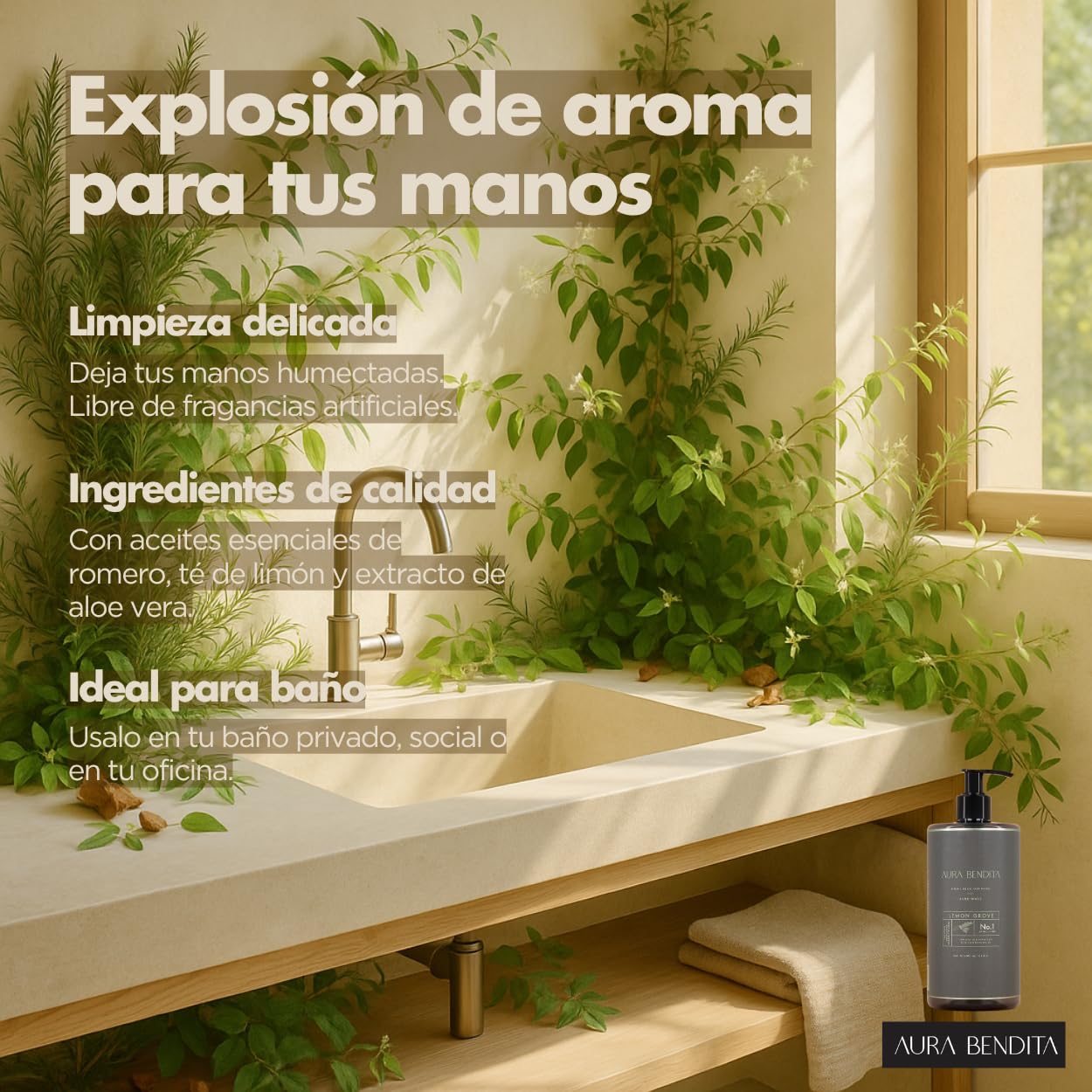 Jabón líquido para manos Lemon Grove con aceites esenciales Aura Bendita
