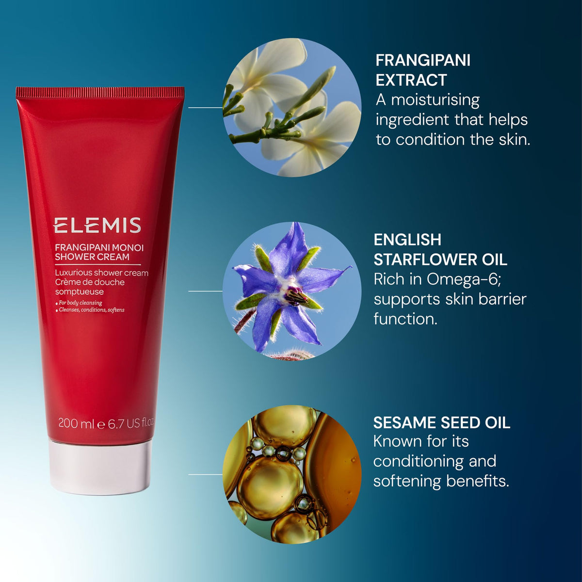 ELEMIS Frangipani Monoi Shower Cream - Luxurious Shower Cream, 6.7 fl. oz.