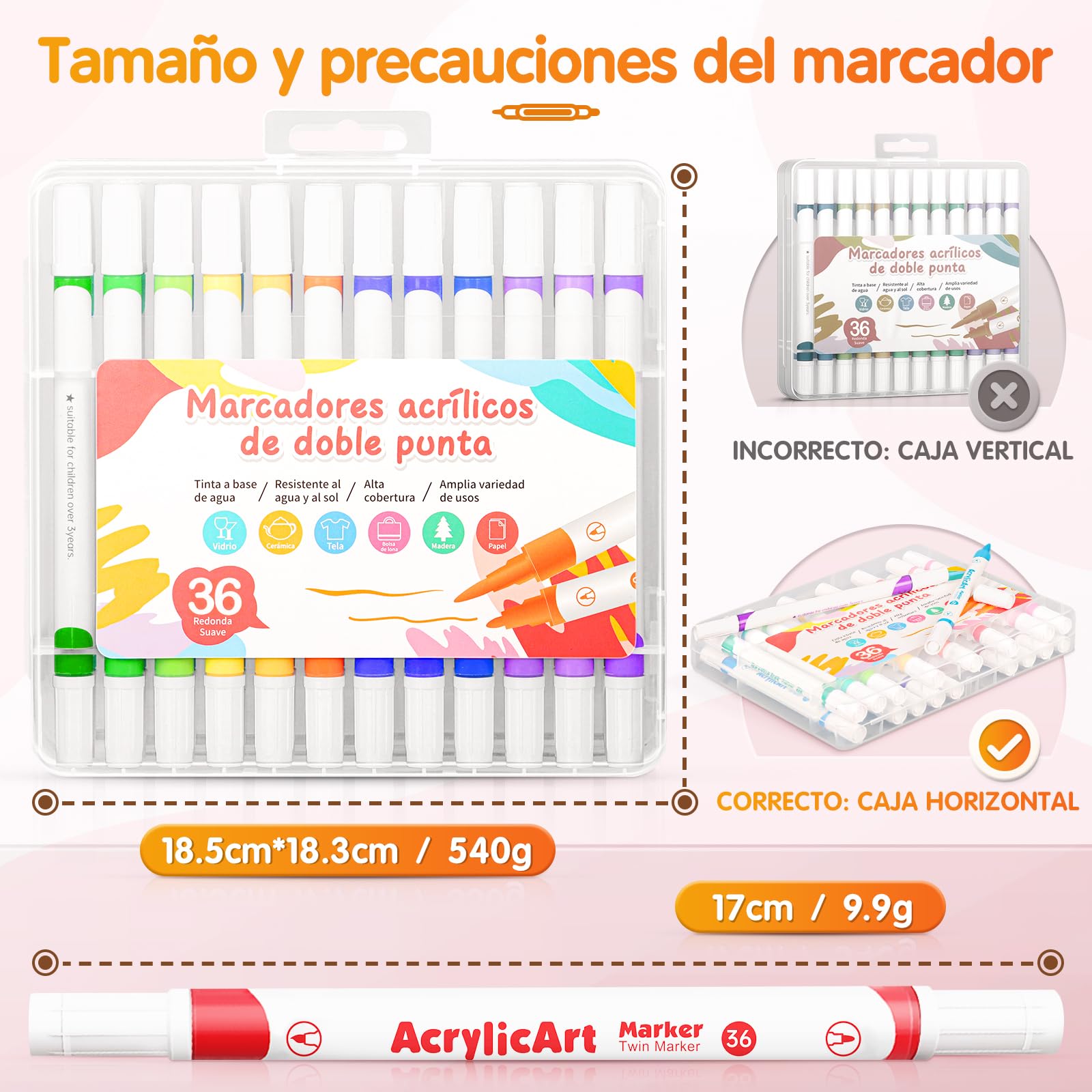36 Colores Marcadores de Pintura Acrílica de Doble Punta Tinta de Secado Rápido Colores Brillantes Resistentes al Agua y al sol Fáciles de Llevar Aplicables en Papel Vidrio Cerámica y Más