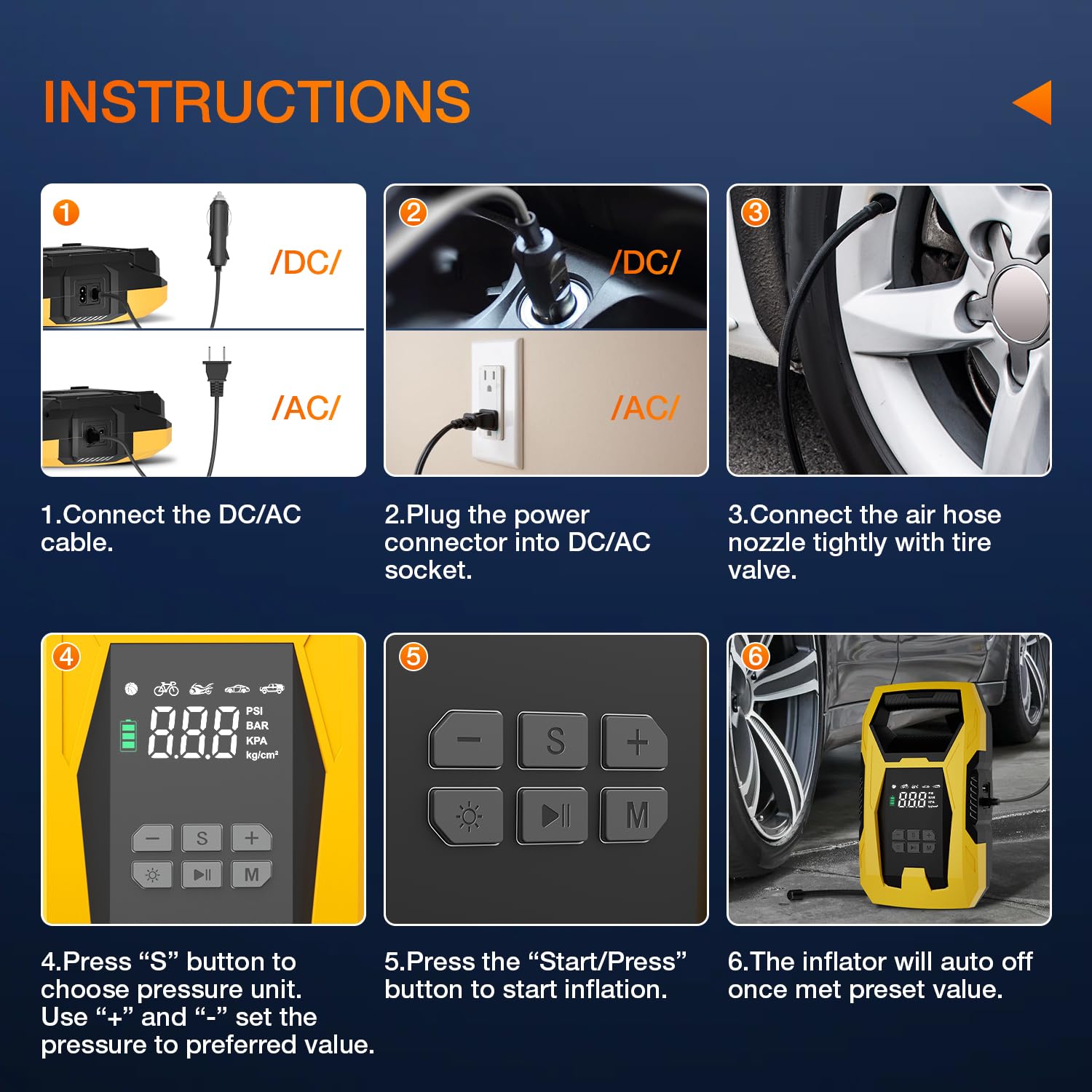 Nilight - Inflador de neumáticos AC/DC, compresor de aire portátil, fuente de alimentación doble, 110 V, CA, 12 V, CC, 150 PSI, inflado rápido, resistente con indicador de presión de luz LED, bomba de
