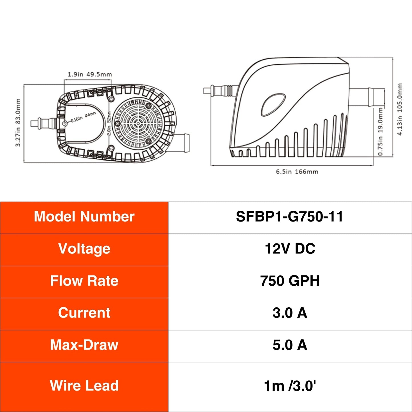 12v Automatic Submersible Boat Bilge Water Pump 12v 750gph Auto with Float Switch by Seaflo