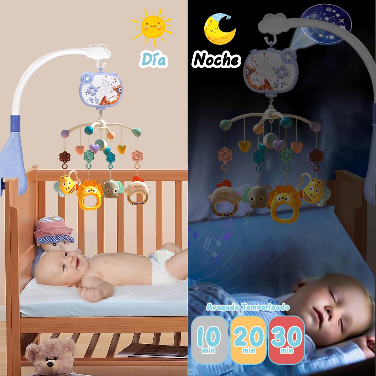 FHZLAJ Móvil para Cuna de Bebé, Móvil de Cama Decoración Infantil con Música Luz Nocturna Rotación 360°Control Remoto Proyección de Estrellas, Juguetes Colgantes Giratorios Regalo para Recién Nacidos