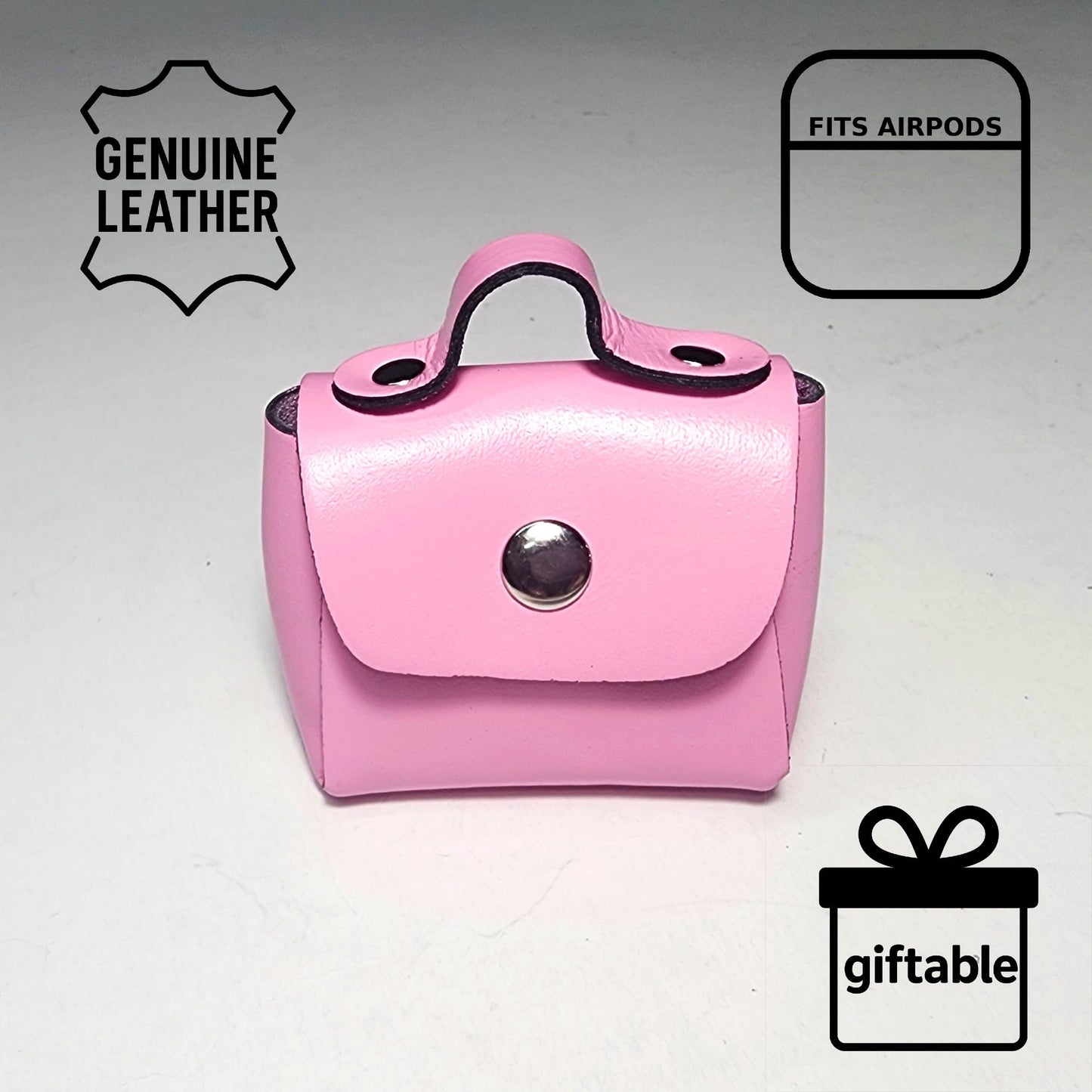 Ayaz Deri Mini estuche de piel auténtica – Compatible con AirPods – Monedero y compartimento para accesorios – Monedero artesanal ideal para regalar (Rosa)