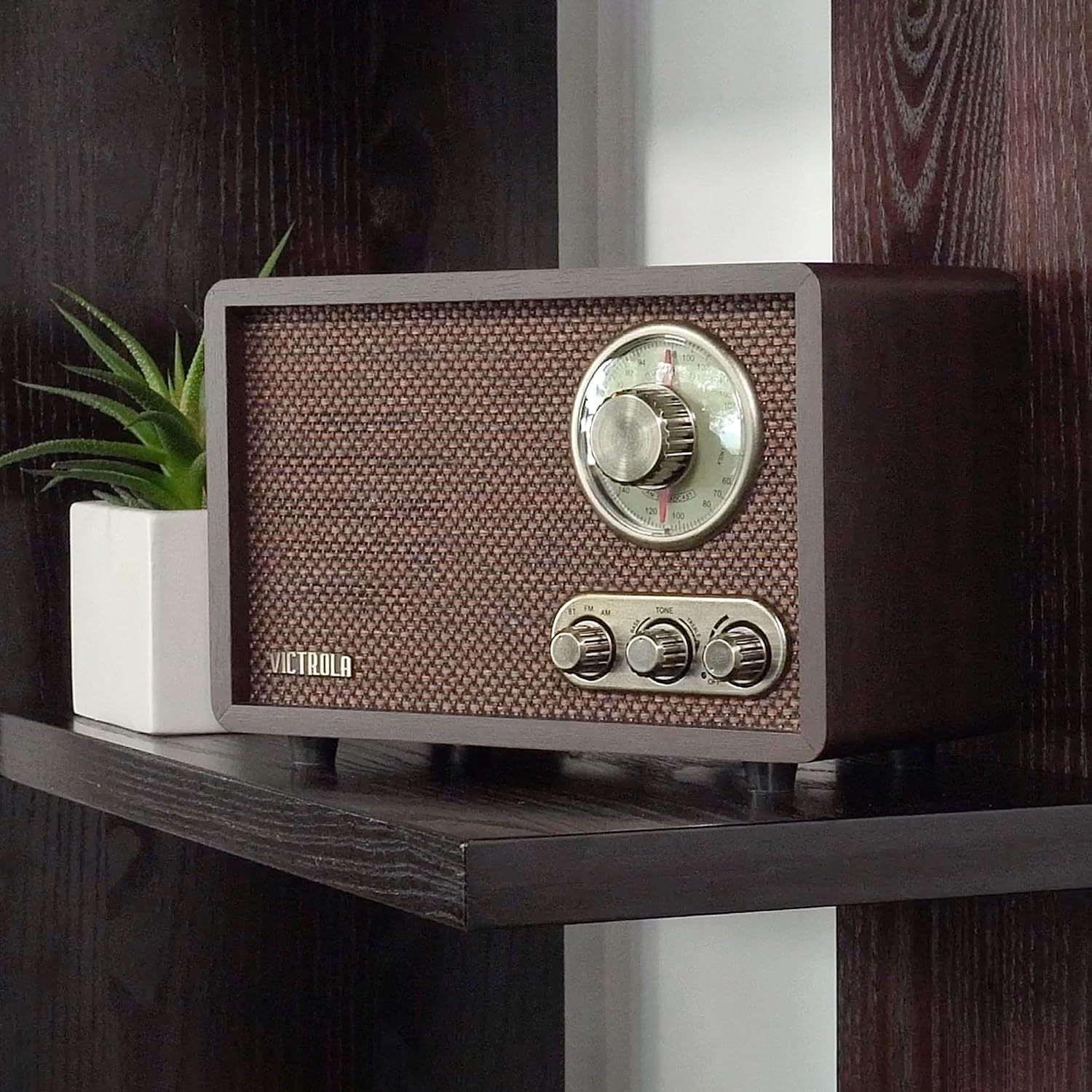 Radio Retro Victrola Bluetooth Walnut con Dial Giratorio