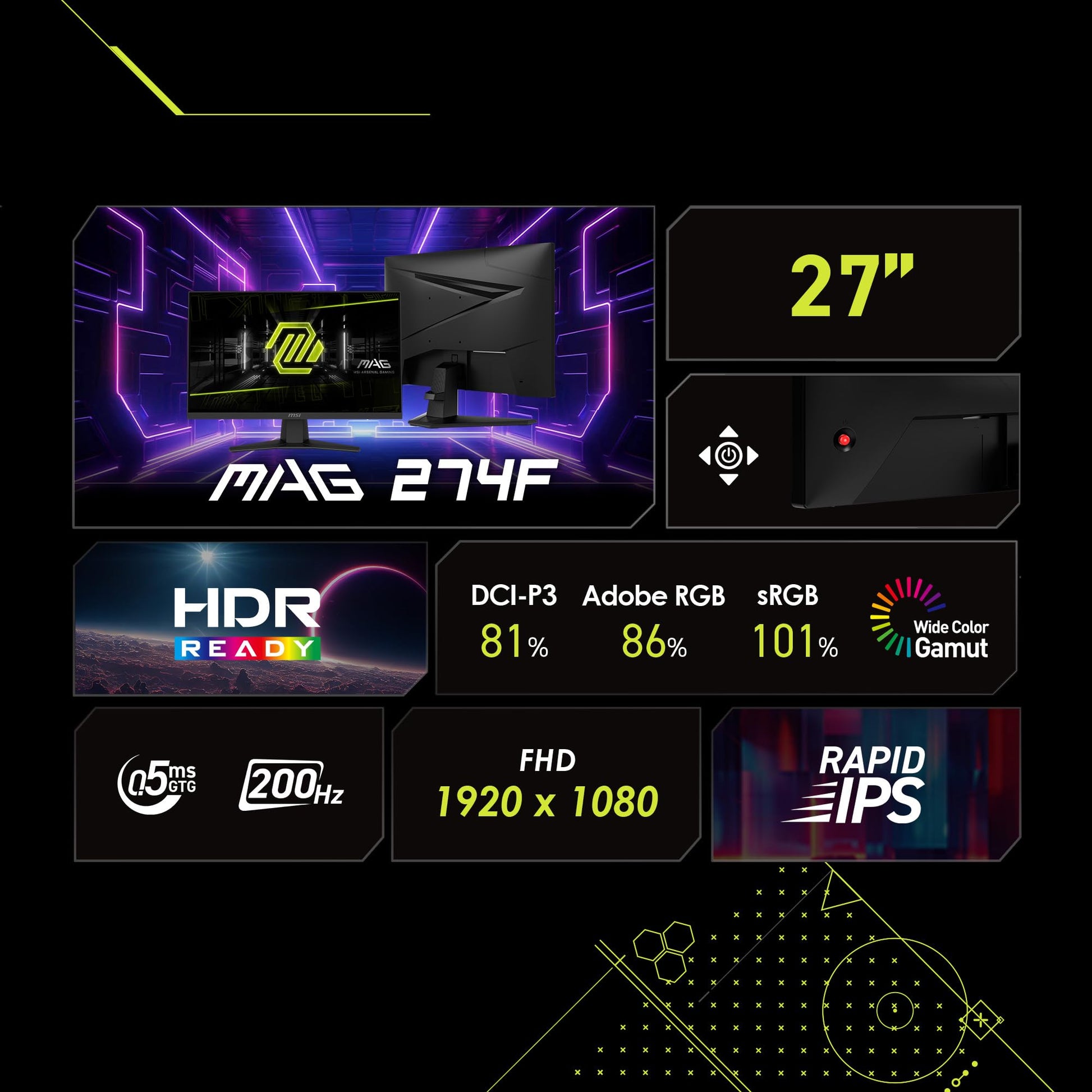 mag 274F | Monitor Gamer de 27 Rapid IPS / 200Hz / .05ms GTG/HDR Ready/AI-Vision
