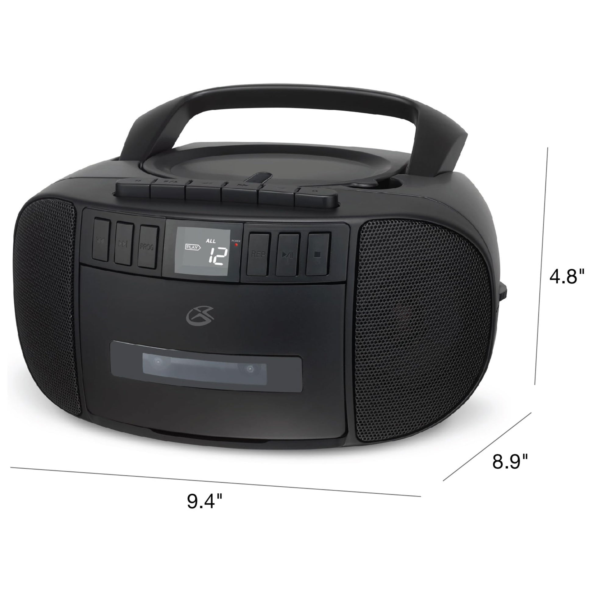 GPX BCA209B Boombox portátil Am/FM con Reproductor de CD y Cassette, Negro
