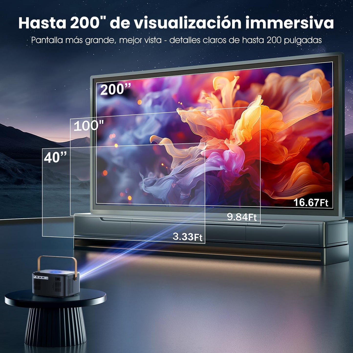 AOSO Proyector 4K 500ANSI, Portátil Proyectors para Cine en Casa con Sistema Android11, WiFi 6 & Bluetooth 5.2, 1080p Nativo, Compatible con Netflix y 10,000+ Apps, Ldeal para Ver Copa Mundial