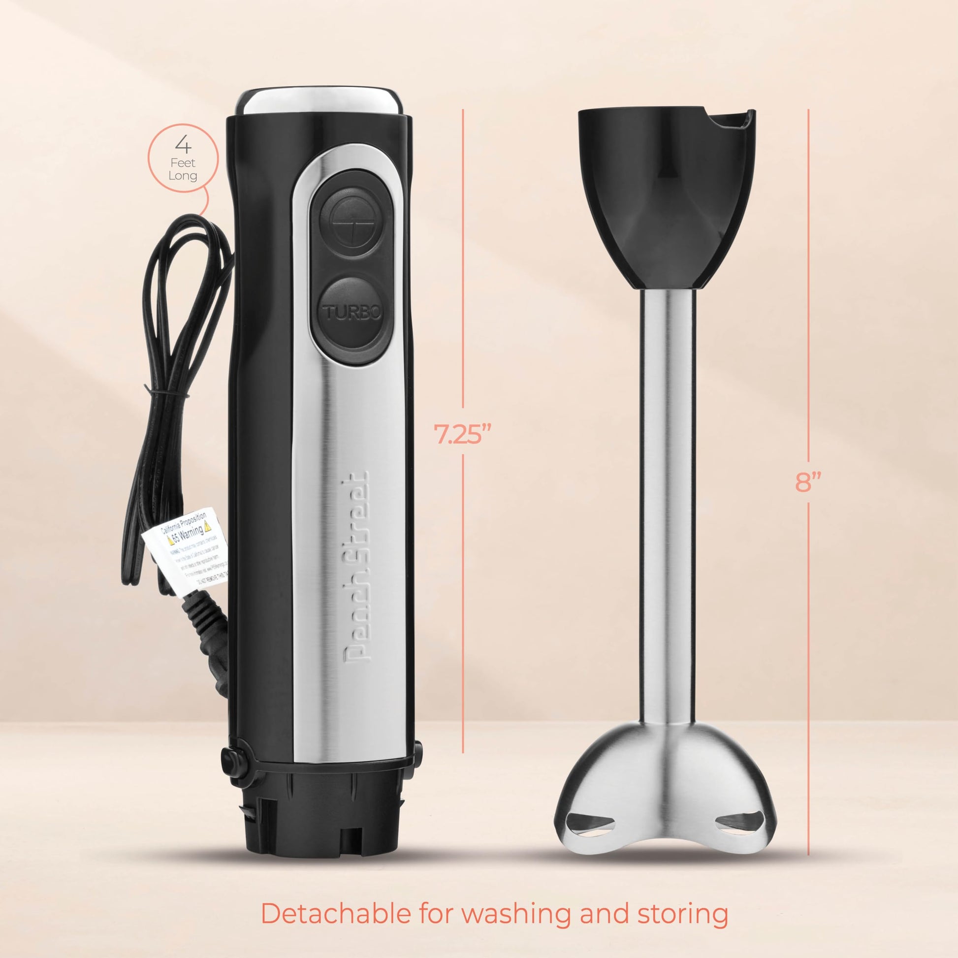 Licuadora de Inmersión Eléctrica 500 Vatios con Modo Turbo y Base Desmontable