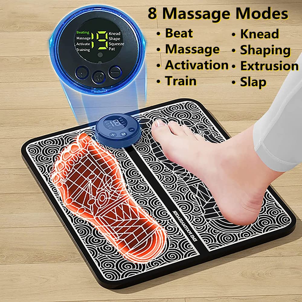 Masajeador de Pies EMS Eléctrico Portátil Plegable con 8 Modos y 19 Intensidades Recargable USB